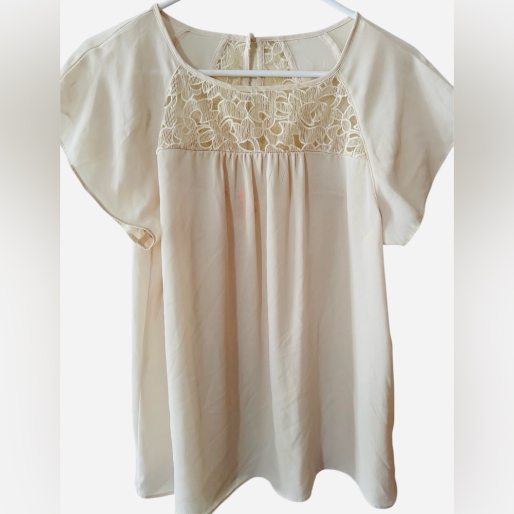 Maeve antropologie Cream Lace Guipure Yoke Chiffon Blouse Size 6 Pre-Owned Boho